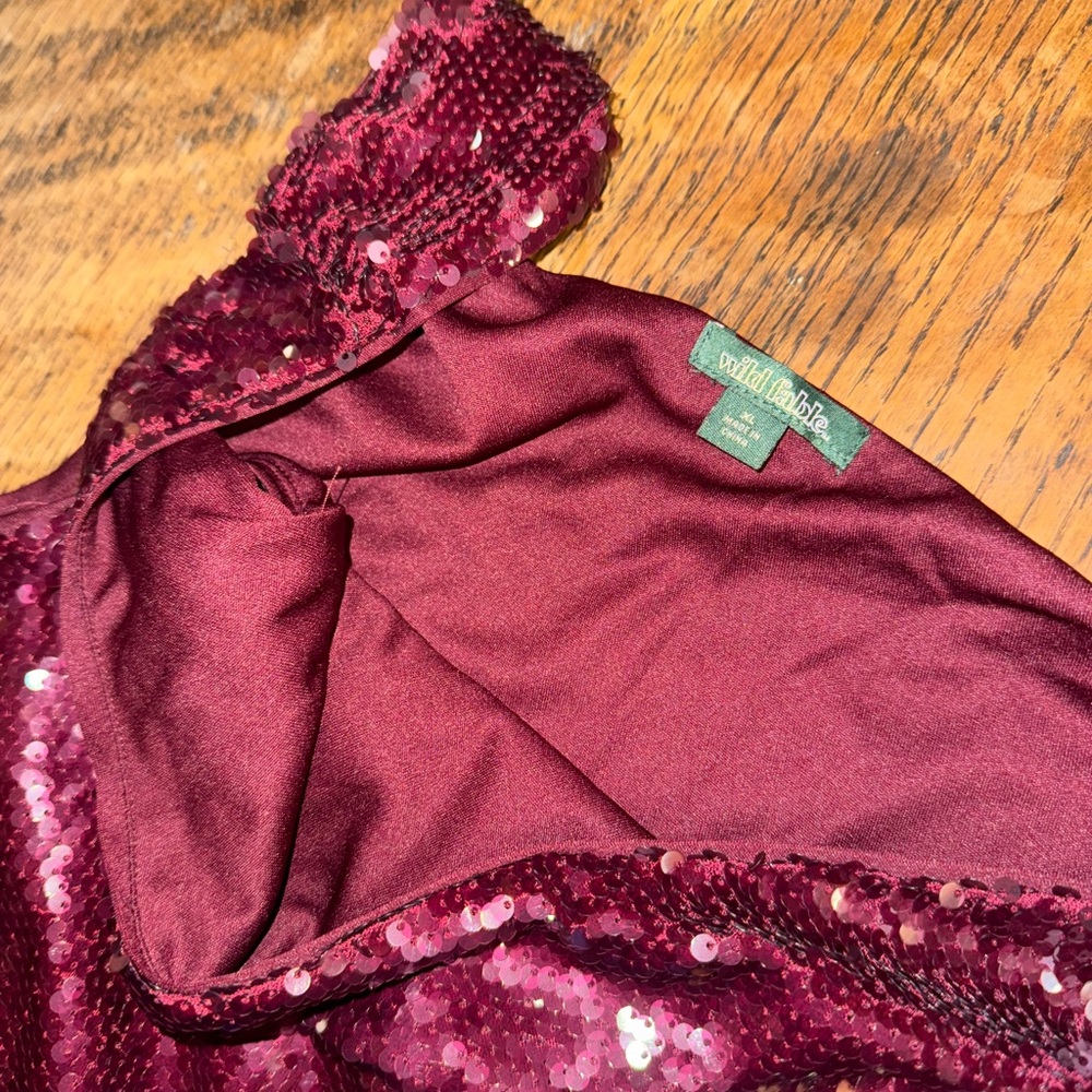 Wild Fable NWT XL Burgundy Sequin One-Shoulder Midi Dress - Picture 11 of 11